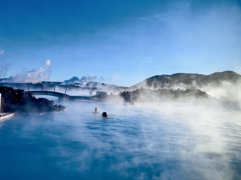 Blue Lagoon geothermal waters and lava landscape in Iceland