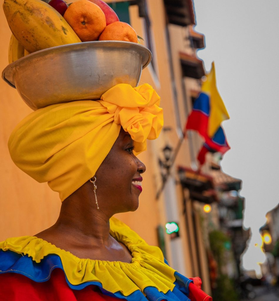 Palenquera selling fruit in Cartagena Colombia