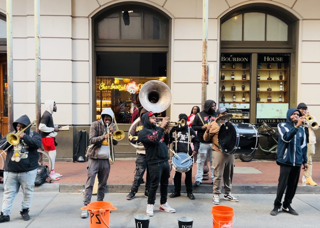 Second line musicians performing in the streets of New Orleans