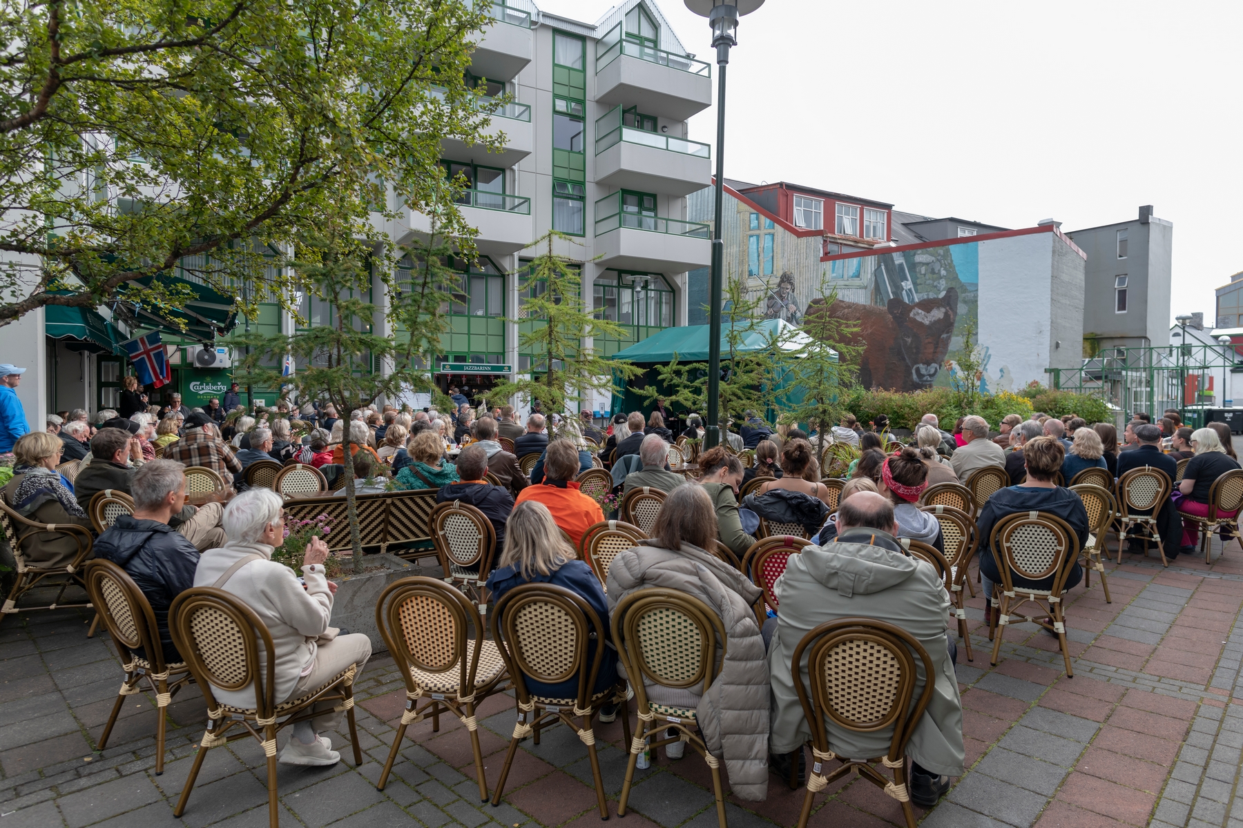 Audience at an outdoor Reykjavík Jazz Festival concert in Iceland
