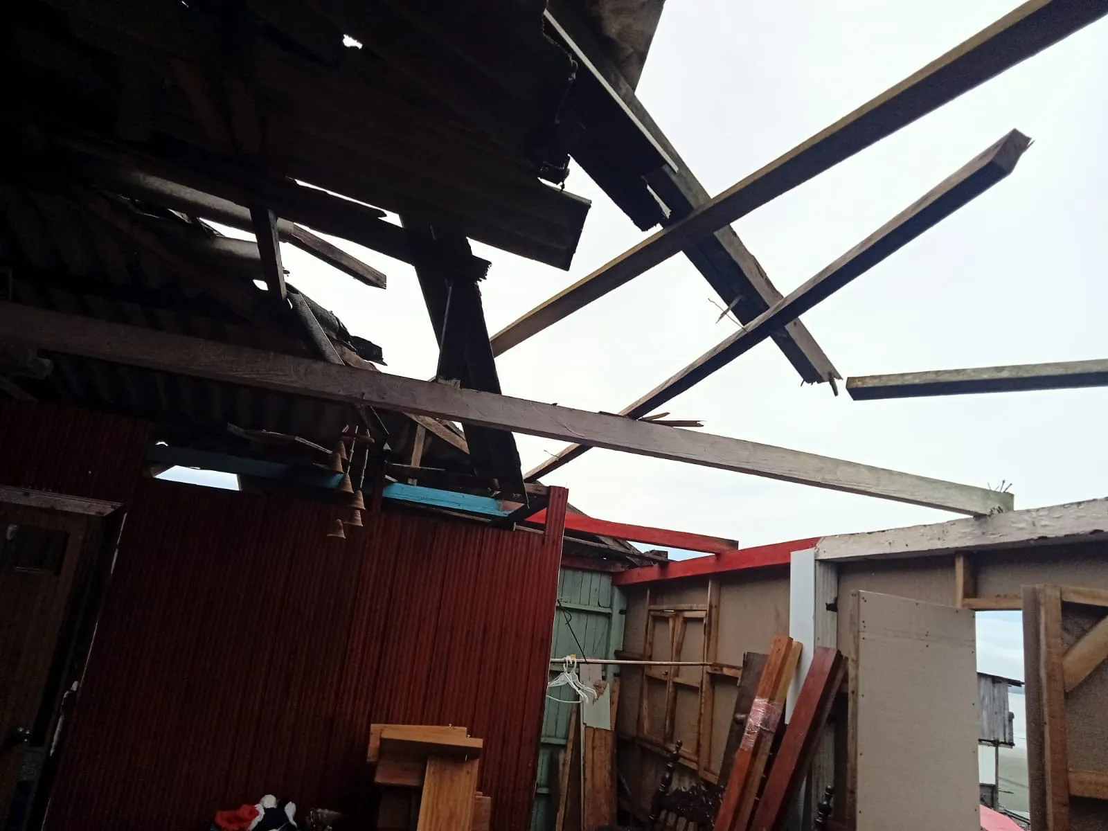 Earthquake damage inside the home and restaurant of La Sazón de Fanny in Juanchaco, Colombia