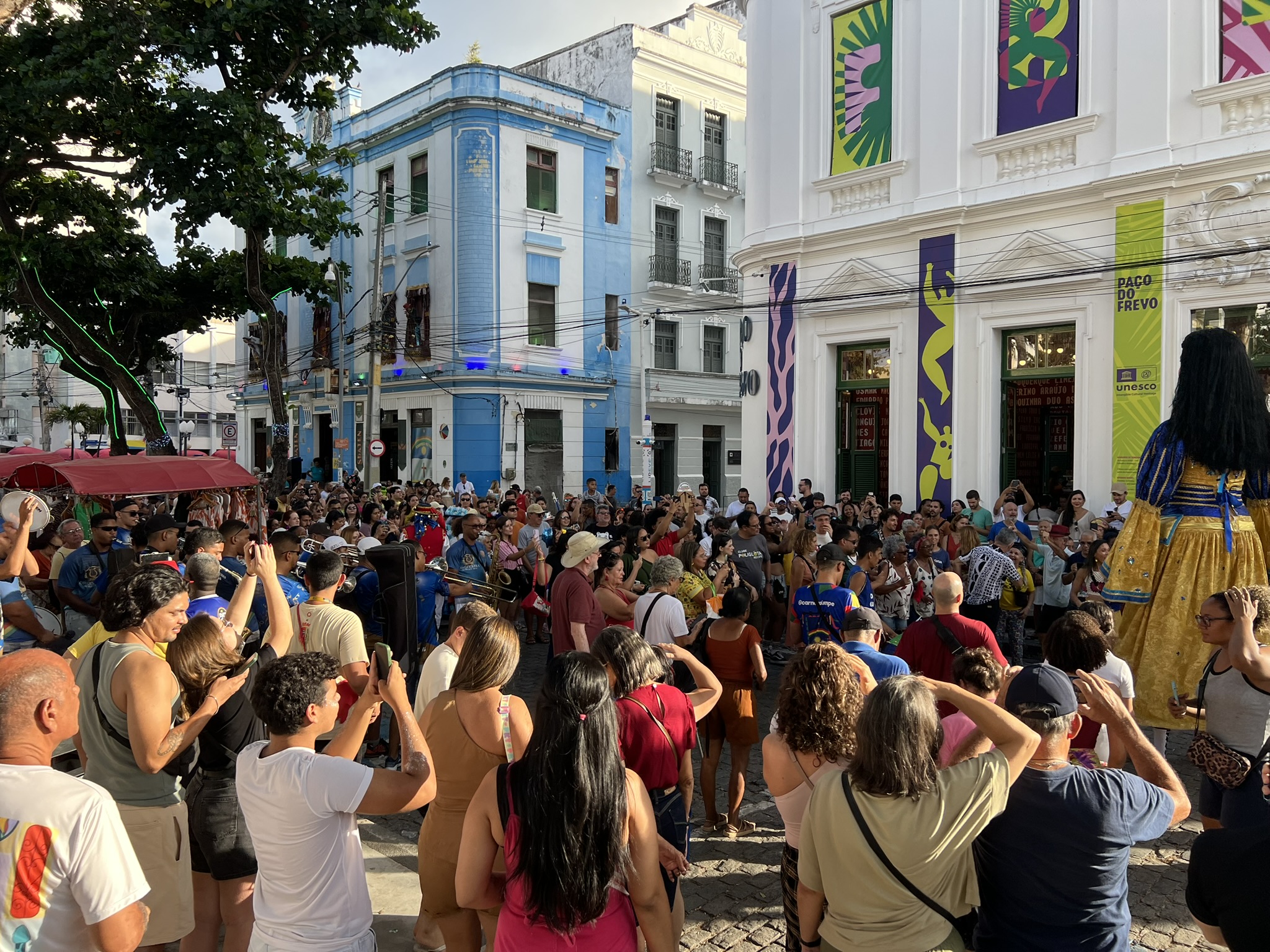 Street performance outside Paço do Frevo in Recife during a Musical Getaways Brazil journey